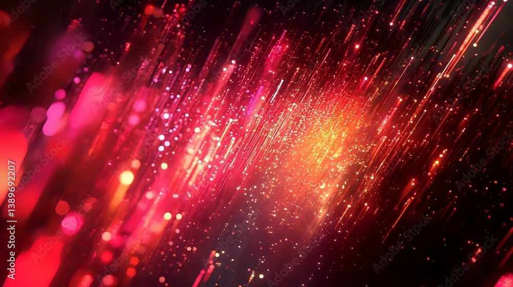 Poster glowing red and orange light streaks with bokeh effects create dynamic motion trails against dark ba