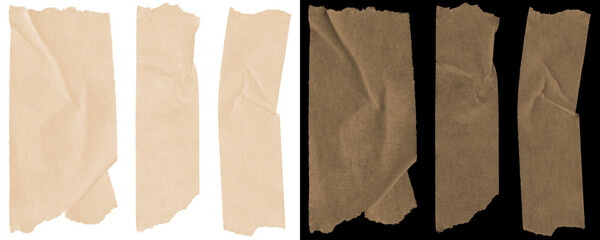 PNG pack of adhesive tape cutouts in strip and block styles for adding handmade effects to online or printable layouts isolated on a Transparent or White Background