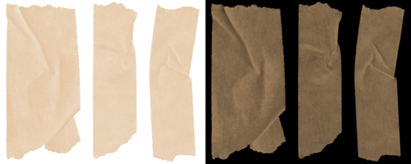 PNG pack of adhesive tape cutouts in strip and block styles for adding handmade effects to online or printable layouts isolated on a Transparent or White Background