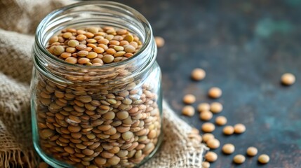 Obraz premium Lentils in glass jar. Generative AI