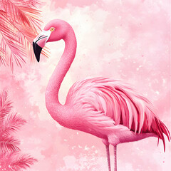 Pink Flamingo Watercolor Art Print