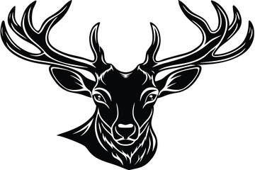 Deer Head Silhouette Vector Illustration with Antlers and Horns
