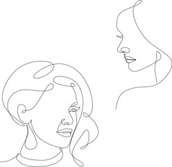 Set of abstract drawings of a woman's face. Line drawing. Cosmetics logo.
