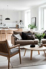 Clean furniture layout in Scandinavian-style home