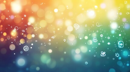 Floating media icons in vibrant digital space, symbolizing connectivity and innovation in a dynamic world.
