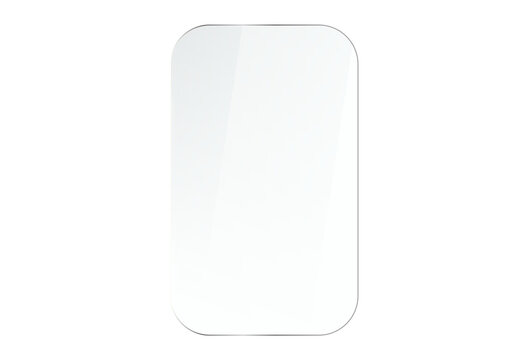 Glossy transparent glass PNG plate. Acrylic screen with glare and shine. Clear rectangle shape with light reflection. Vector illustration on transparent background.