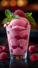 Tasty fruit sorbet with fresh mint high resolution picture