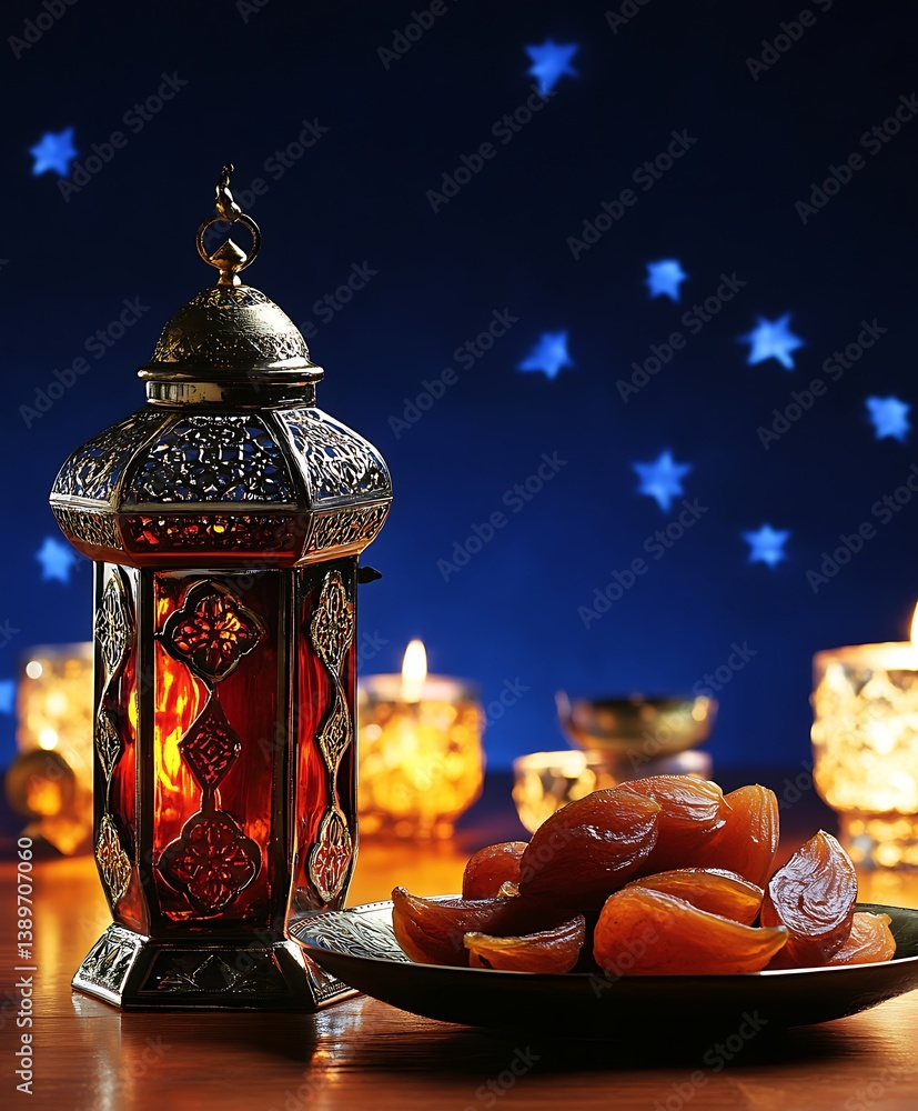 Aufkleber a beautiful lantern with dates illuminated in the soft light
