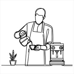 Barista pouring milk into a coffee cup. 