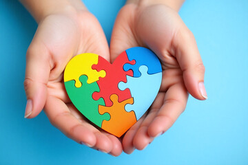 two hands holding a heart made out of puzzle pieces