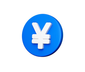 3D Blue coin with a white Yen symbol, representing Japanese currency and finance. 3d illustration