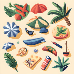 Summer Beach Pixel Art Vacation Assets