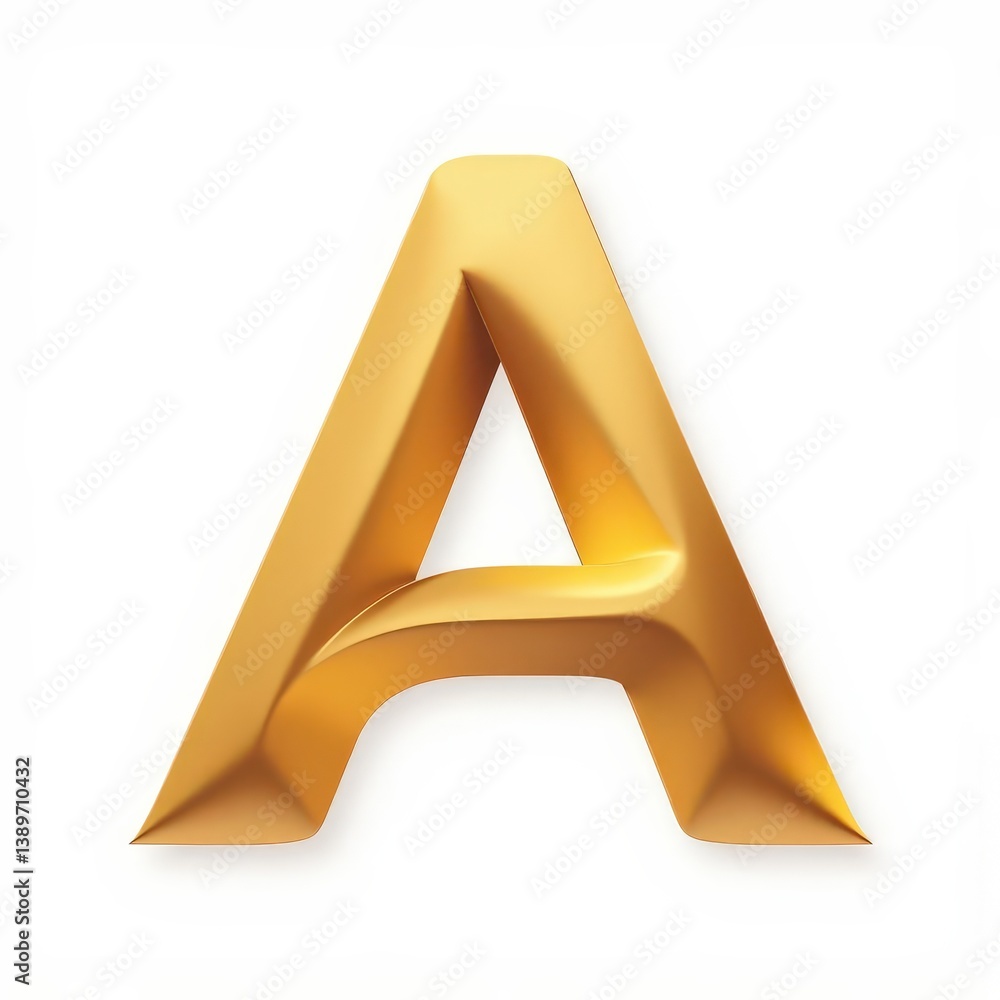 Aufkleber a golden letter a on a white background with a smooth surface and sharp edges in a simple studio sho