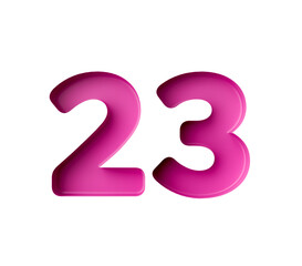 Vibrant pink number 23 Twenty three in bold gradient font with a slight shadow effect, 3d illustration