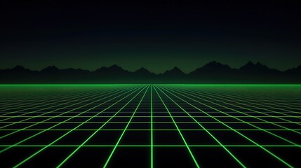 Retro-futuristic neon grid backgrounds with glowing perspective lines and digital horizon · Perfect for 80s-style tech visuals, synthwave art, motion graphics, games, and branding