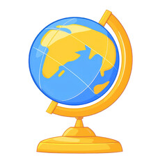 Colorful globe on a yellow stand, perfect for educational purposes and classroom decoration.