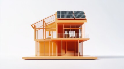 Modern Solar House Model on White Background