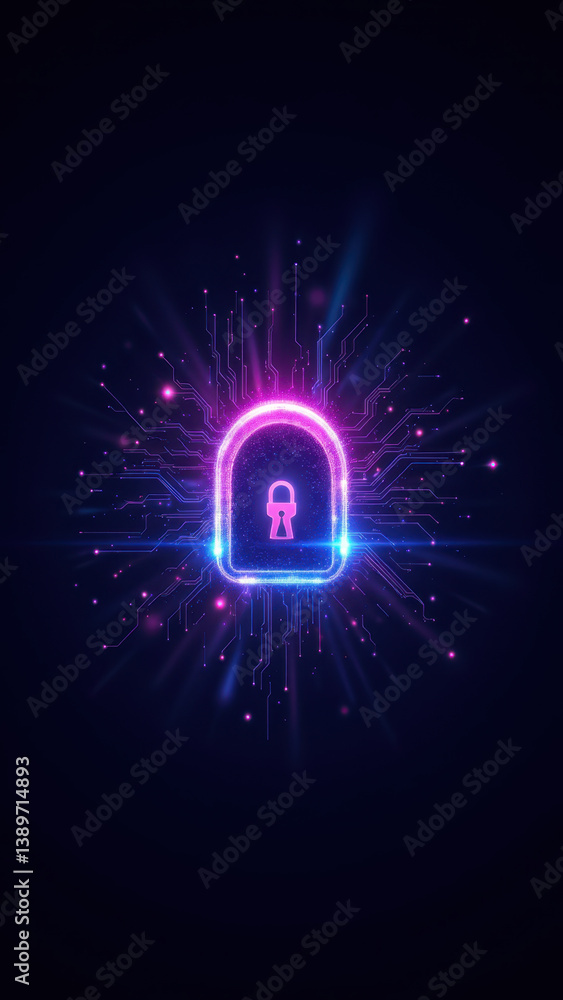Poster iconic digital lock symbolizing secure access and data protection.