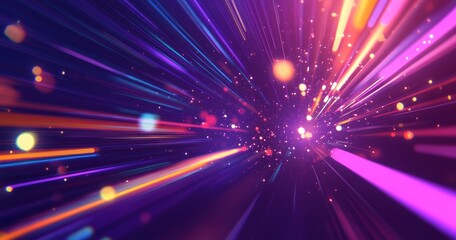 Dynamic, vibrant, speed lines explode outwards.  Sparkling, colorful, abstract