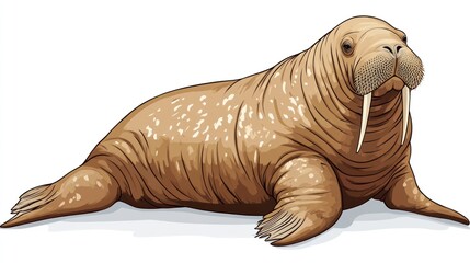 Illustration of a walrus, resting, on a white background. Possible use educational material, children's book, zoological poster