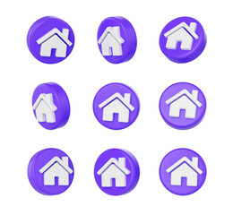 3D Home icons on a Purple circular base ideal for apps or home-related projects. 3d illustration
