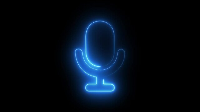  Neon microphone button icon animation for podcast and live voice recording
