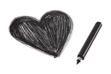 Black Heart Sketch And Pencil Illustration On Transparent Background Art