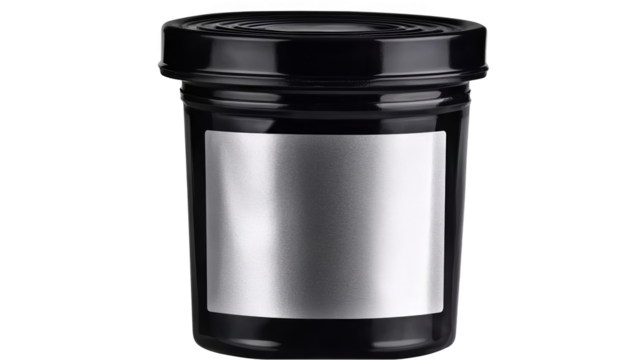 Black Jar Product Illustration With Silver Label On Isolated Transparent Background