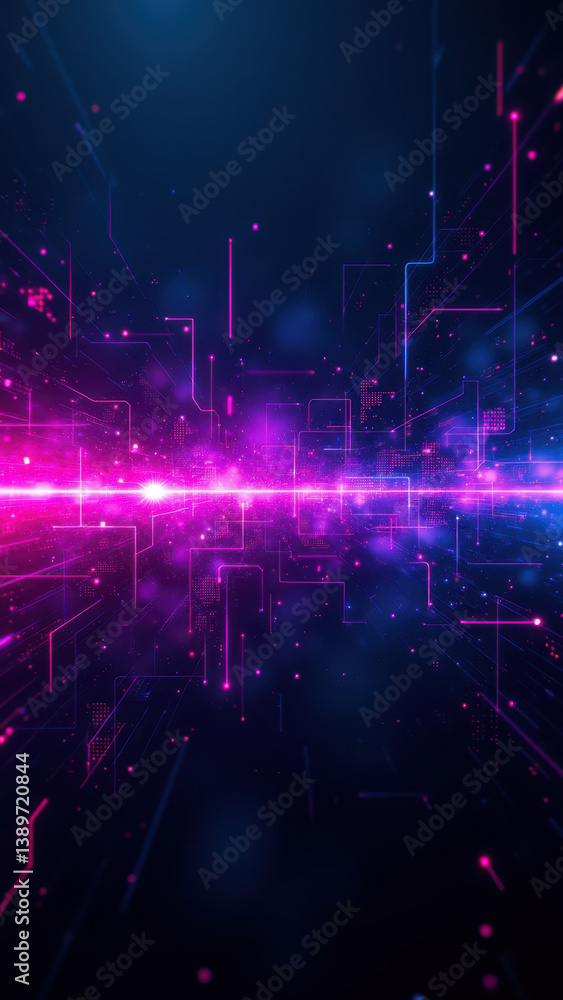 Poster abstract digital art with cybernetic motifs representing cybersecurity and network protection.