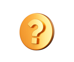 Golden circular button featuring a question mark, symbolizing help and inquiry. 3d illustration