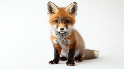Cute Red Fox Pup Against White Background