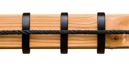 Detailed Isolated Wooden Texture With Black Rope And Bands On Transparent Background