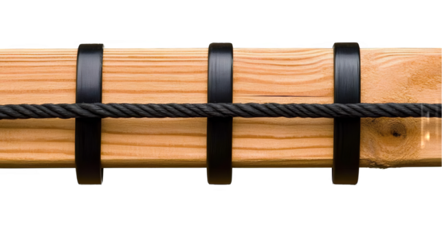 Detailed Isolated Wooden Texture With Black Rope And Bands On Transparent Background