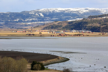 Aerial view of the Trondheim fjord and river Gaula, NOrway