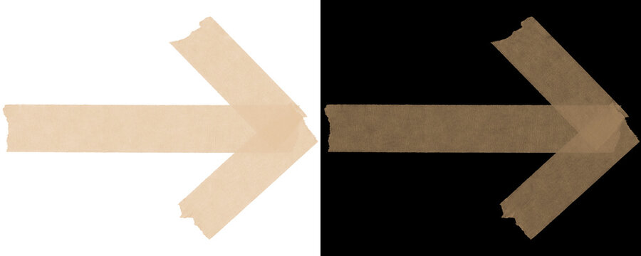 Ripped edge masking tape strips in right arrow style with paper texture, great for journal headers, note dividers, and digital scrapbooks. Isolated on a Transparent or White Background