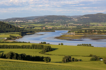 Aerial view of the Trondheim fjord and river Gaula, NOrway