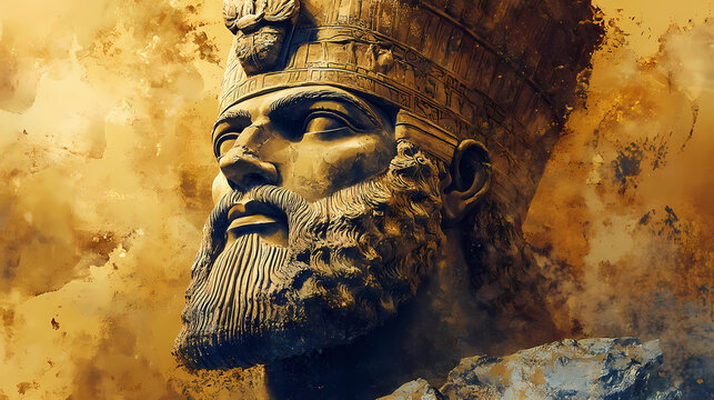 Golden nebuchadnezzar statue symbolizing power and majesty in ancient babylonian culture and history. Ruined Relics. Illustration