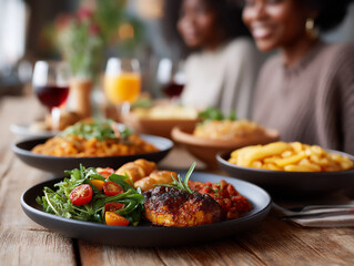 friends sharing meal high angle
