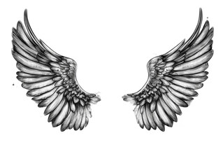 Obraz premium Detailed Illustration Of White Wings On Isolated Black Background