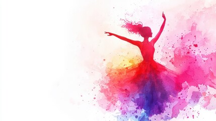 Graceful dancer silhouette surrounded by vibrant colorful splashes