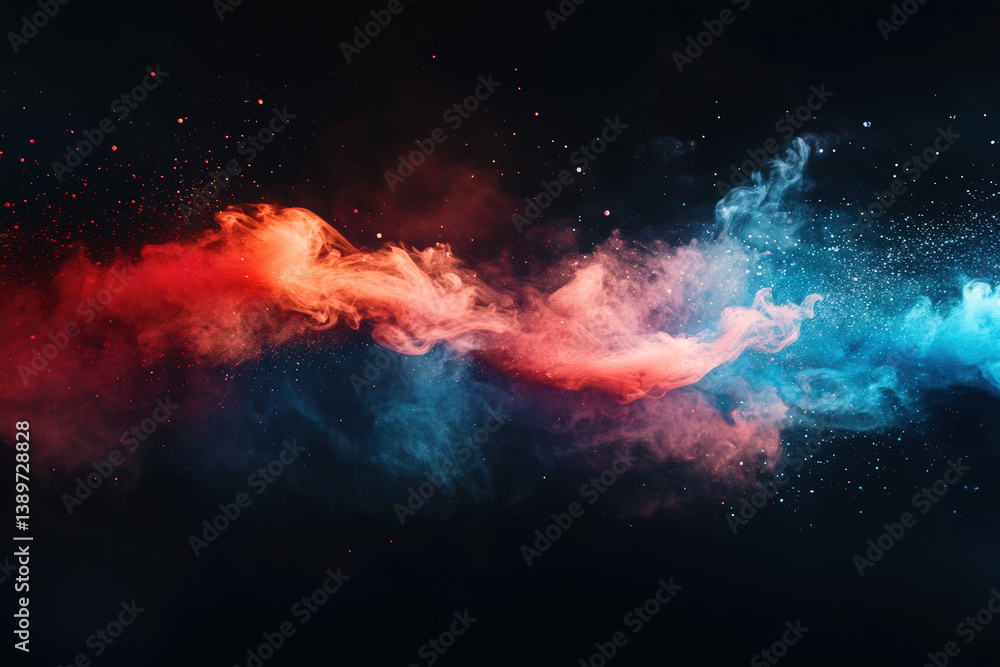 Poster vibrant colors of smoke in abstract motion. colorful smoke swirls in darkness, creating an abstract 