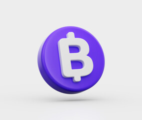 Purple circular icon with a white Thai Baht currency symbol in the center. 3D Illustration