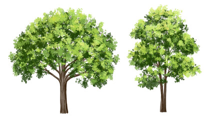  Vector watercolor green  tree or forest side view isolated on white background for landscape and architecture drawing,elements for environment or and garden,Shrub for section