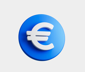 3D Blue icon with white Euro symbol, representing European currency. 3d illustration