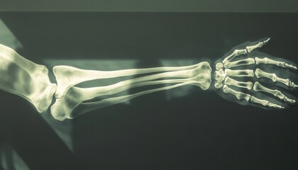 Detailed Xray Image of Human Arm Bone Structure for Medical Diagnostic and Healthcare in Radiology Clinic with Grayish Background