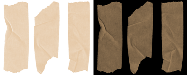 Realistic Adhesive Tape PNG Bundle With Bent Shapes and Wrinkled Strips for Handmade Design Feel Isolated on a Transparent or White Background
