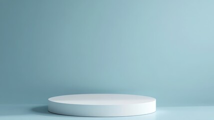 Empty White Circle Display Platform Against Light Blue Background