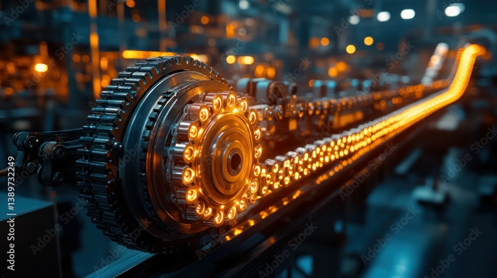 Poster automated production line with illuminated chain