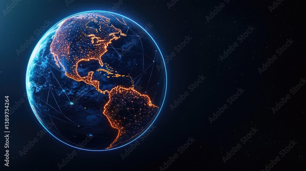 Poster earth with glowing network representing digital technology concept. a glowing representation of eart