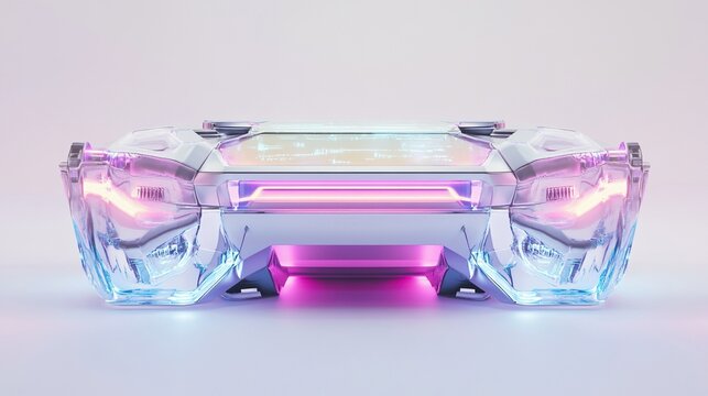 Futuristic vehicle concept with glowing neon lights.